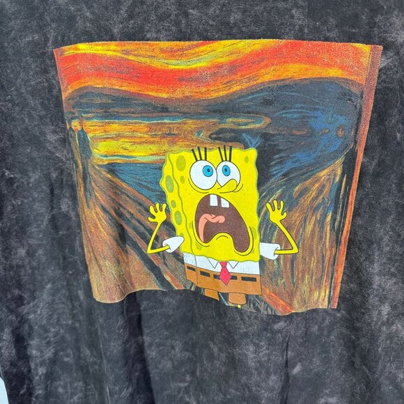 NWT Nickelodeon SpongeBob T-Shirt Large Black Acid Wash Short Sleeve Cartoon - Picture 3 of 7